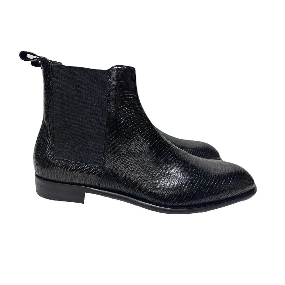 NEW Donald Pliner Roscoe Mens Size 11 Pull-On Black Snake Embossed Chelsea Boots